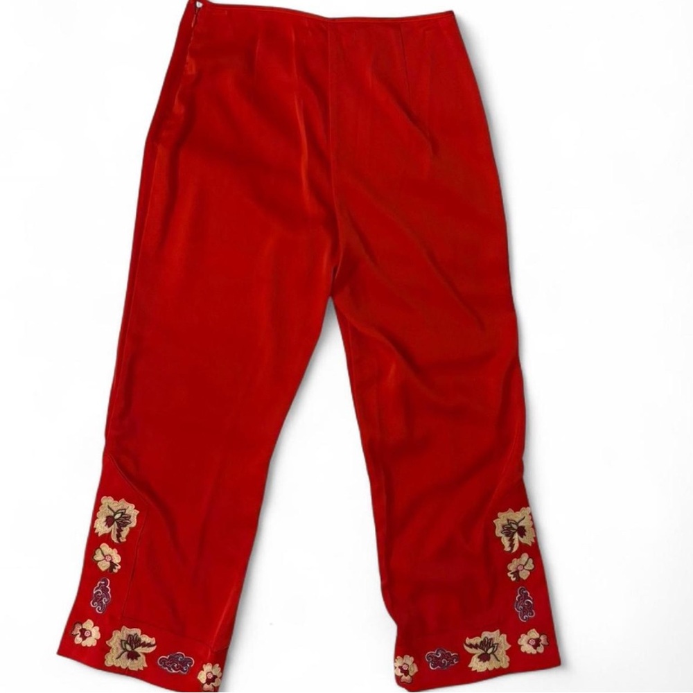Red Floral Women's Pants - Picture 3 of 5